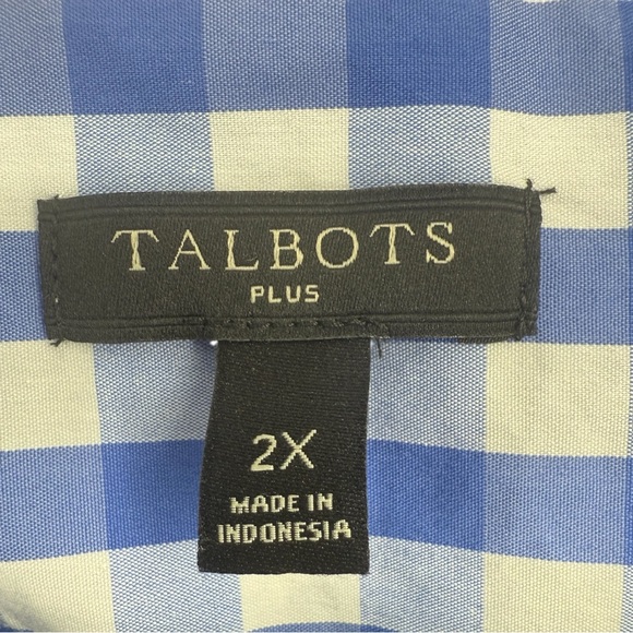 Talbots Blue Gingham Check Button Up Blouse Top Shirt Size 2X‎ Preppy Casual - Picture 2 of 13